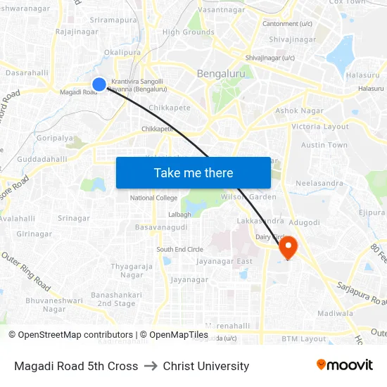Magadi Road 5th Cross to Christ University map