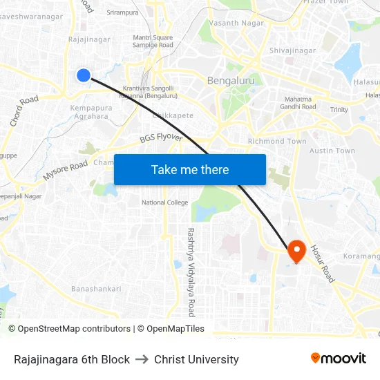 Rajajinagara 6th Block to Christ University map