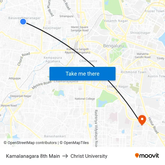 Kamalanagara 8th Main to Christ University map