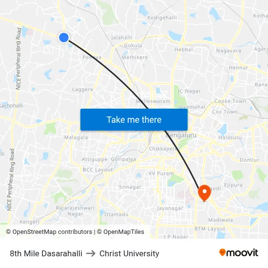 8th Mile Dasarahalli to Christ University map