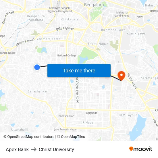 Apex Bank to Christ University map
