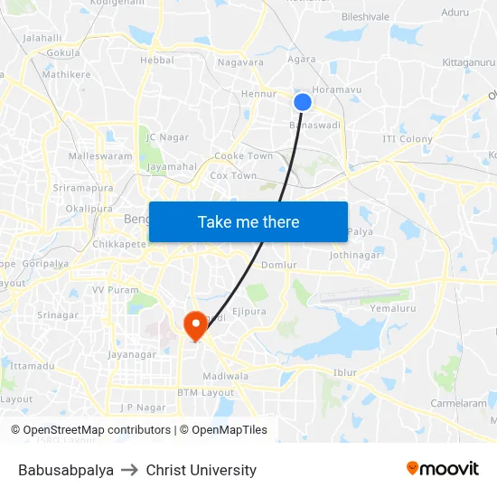 Babusabpalya to Christ University map