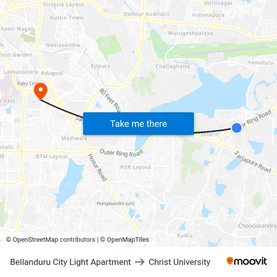 Bellanduru City Light Apartment to Christ University map