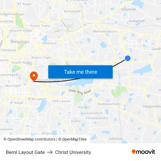 Beml Layout Gate to Christ University map
