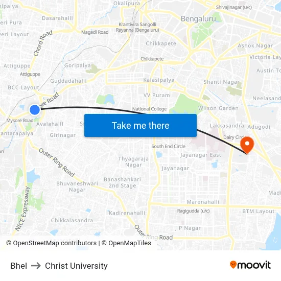 Bhel to Christ University map