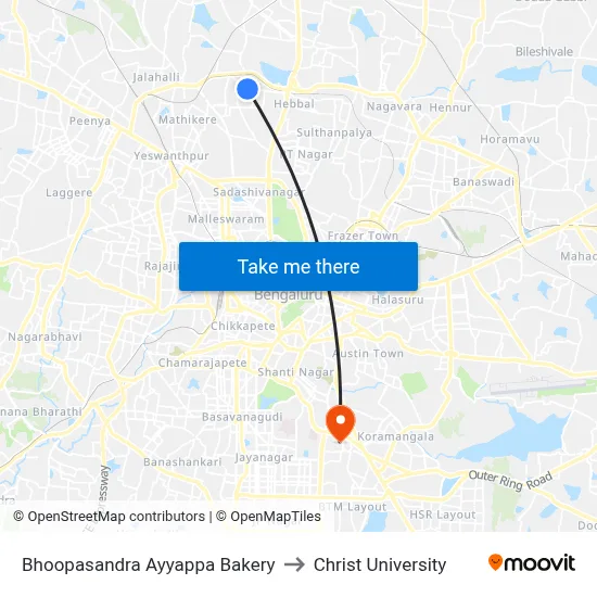 Bhoopasandra Ayyappa Bakery to Christ University map