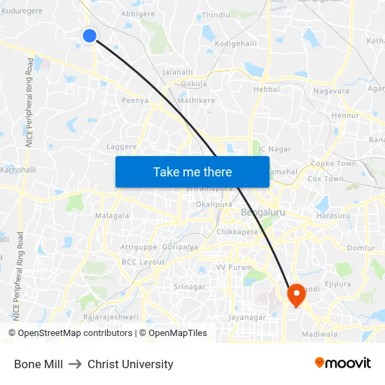 Bone Mill to Christ University map