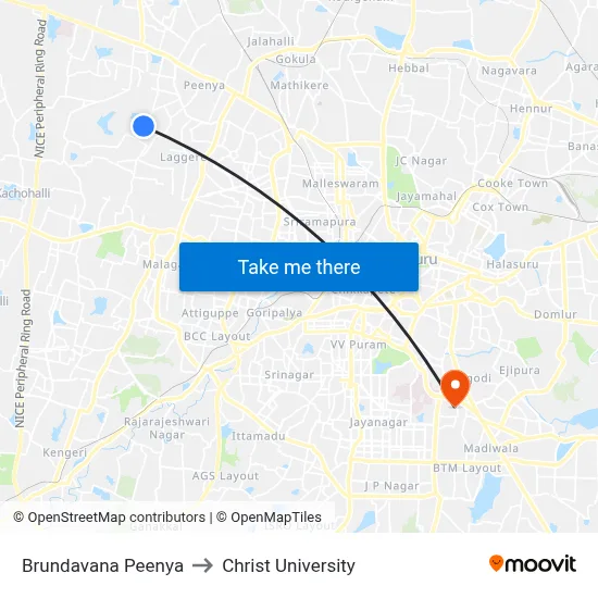 Brundavana Peenya to Christ University map