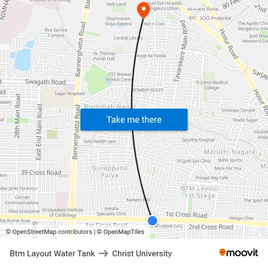 Btm Layout Water Tank to Christ University map