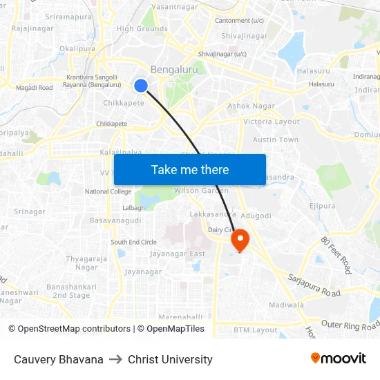 Cauvery Bhavana to Christ University map