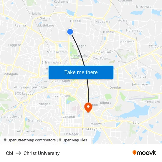 Cbi to Christ University map