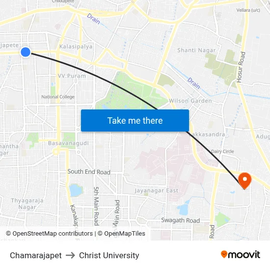 Chamarajapet to Christ University map