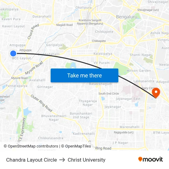 Chandra Layout Circle to Christ University map