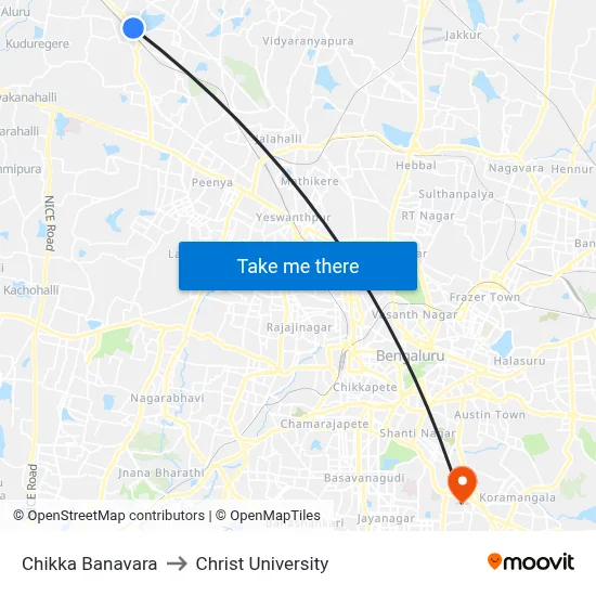Chikka Banavara to Christ University map