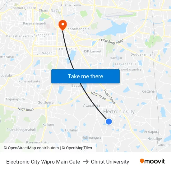 Electronic City Wipro Main Gate to Christ University map