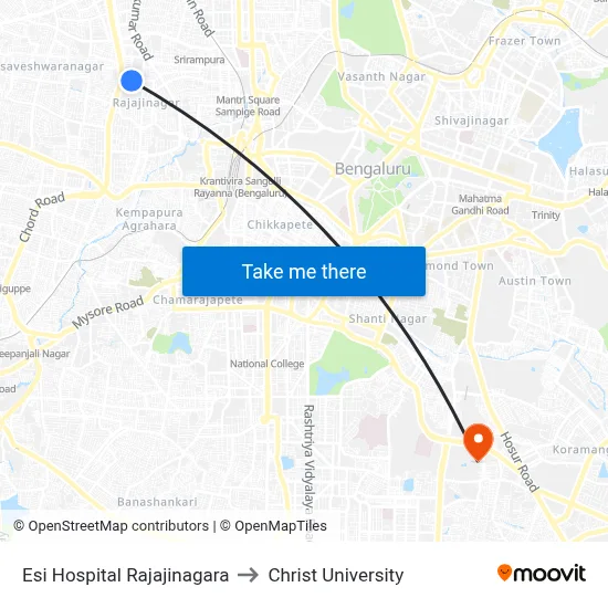 Esi Hospital Rajajinagara to Christ University map