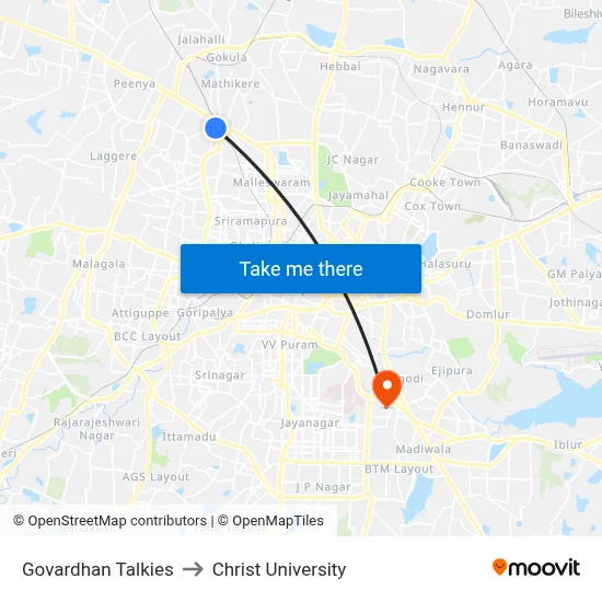Govardhan Talkies to Christ University map