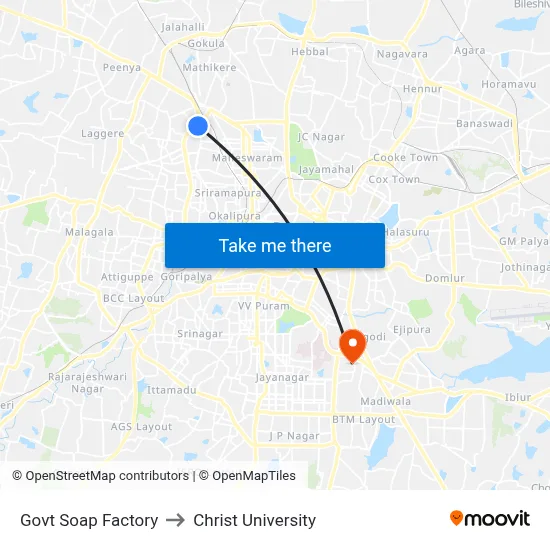 Govt Soap Factory to Christ University map