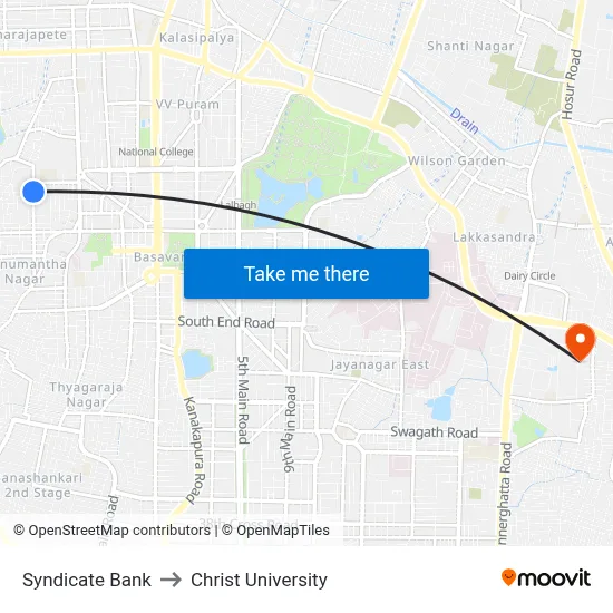 Syndicate Bank to Christ University map