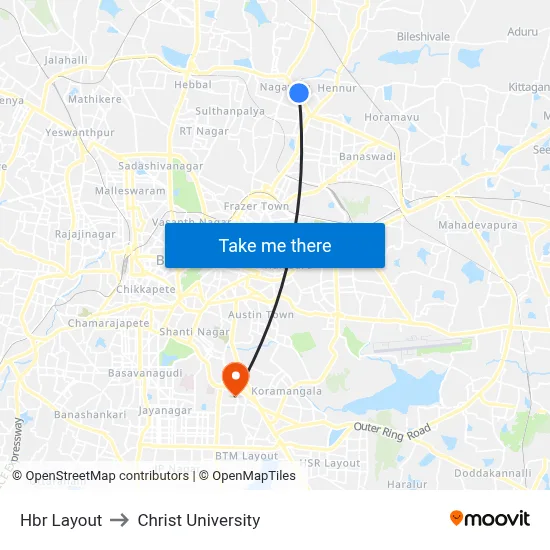 Hbr Layout to Christ University map