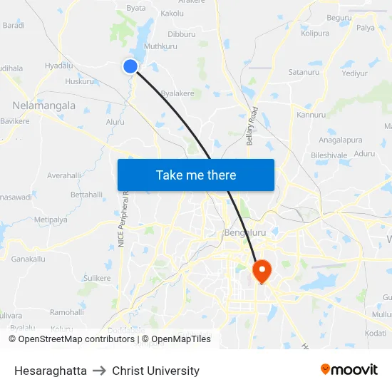 Hesaraghatta to Christ University map