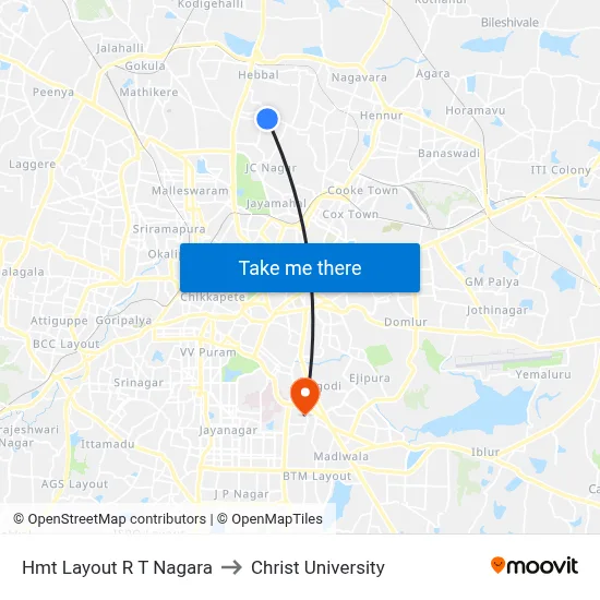 Hmt Layout R T Nagara to Christ University map