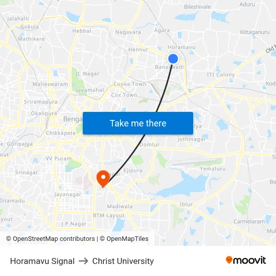 Horamavu Signal to Christ University map