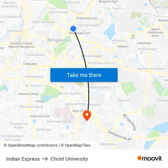 Indian Express to Christ University map
