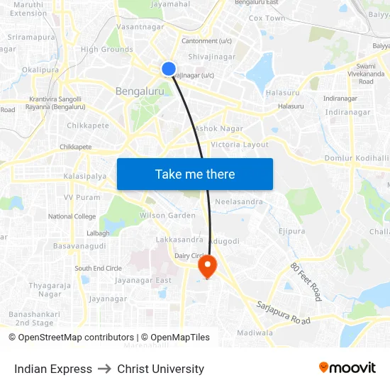 Indian Express to Christ University map