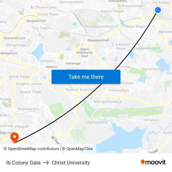 Iti Colony Gate to Christ University map