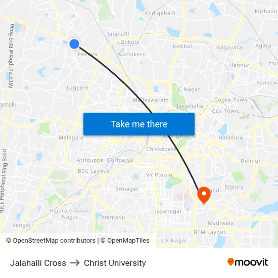 Jalahalli Cross to Christ University map