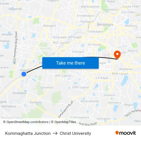 Kommaghatta Junction to Christ University map