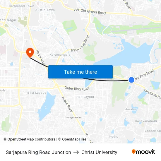 Sarjapura Ring Road Junction to Christ University map