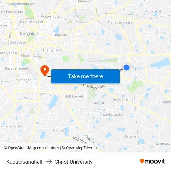 Kadubisanahalli to Christ University map