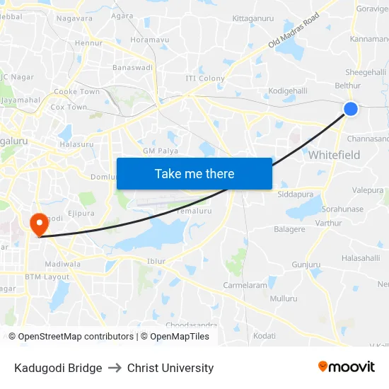 Kadugodi Bridge to Christ University map