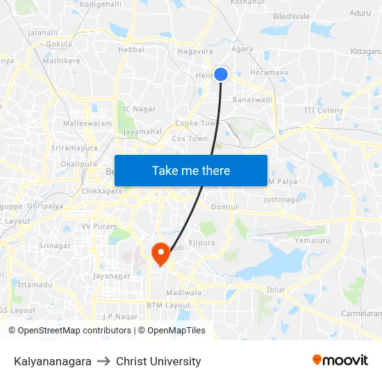Kalyananagara to Christ University map