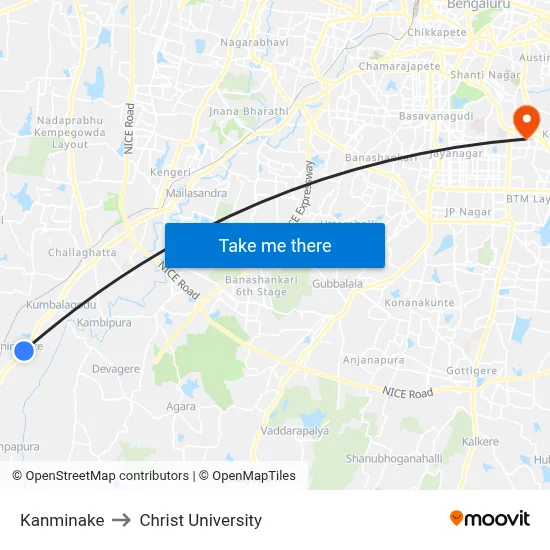Kanminake to Christ University map