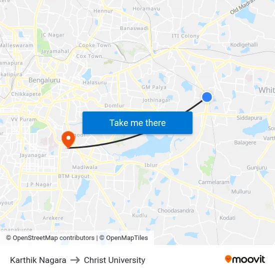 Karthik Nagara to Christ University map