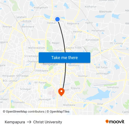 Kempapura to Christ University map