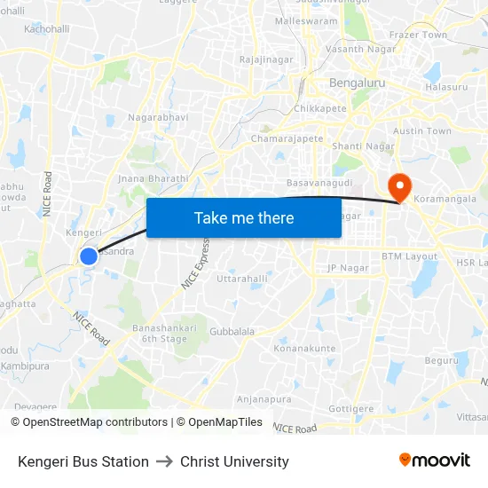 Kengeri Bus Station to Christ University map