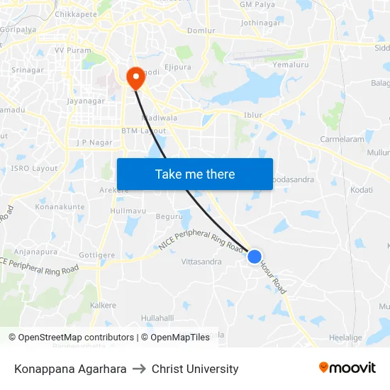 Konappana Agarhara to Christ University map