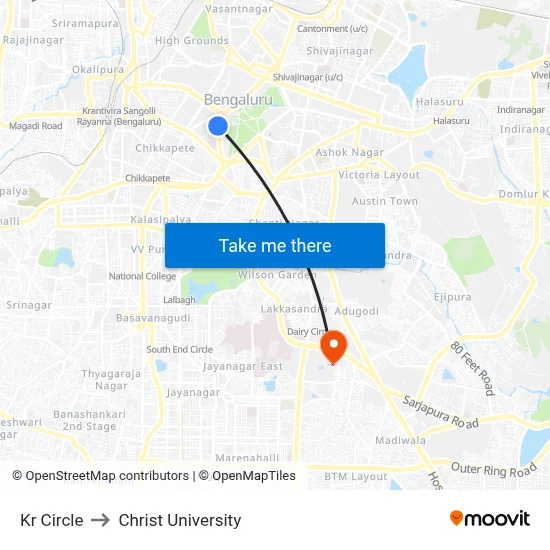 Kr Circle to Christ University map