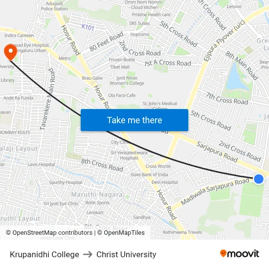 Krupanidhi College to Christ University map
