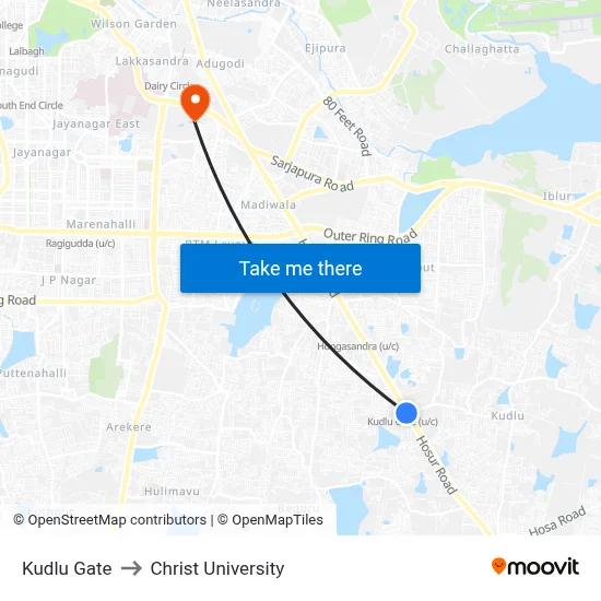 Kudlu Gate to Christ University map