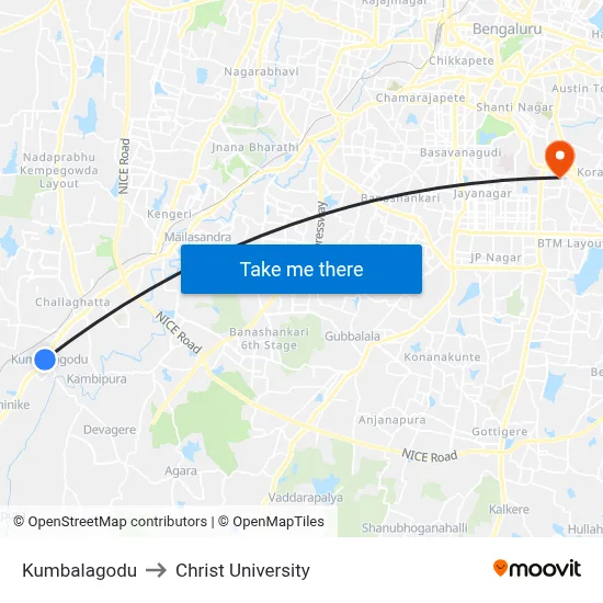 Kumbalagodu to Christ University map
