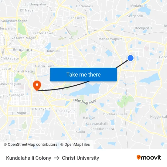 Kundalahalli Colony to Christ University map