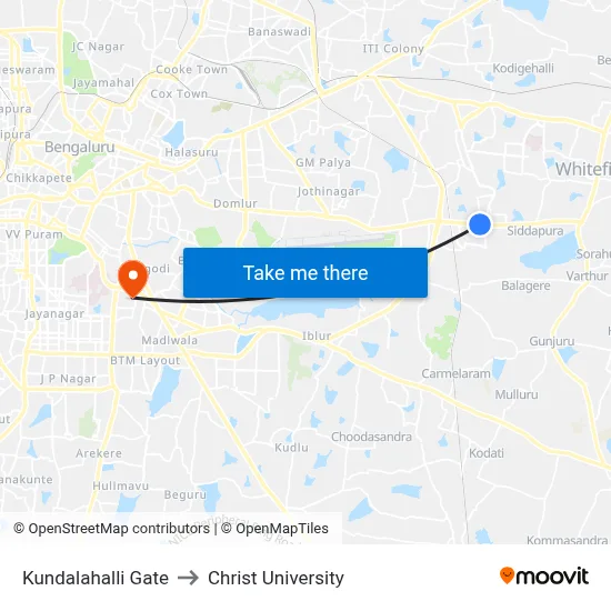 Kundalahalli Gate to Christ University map