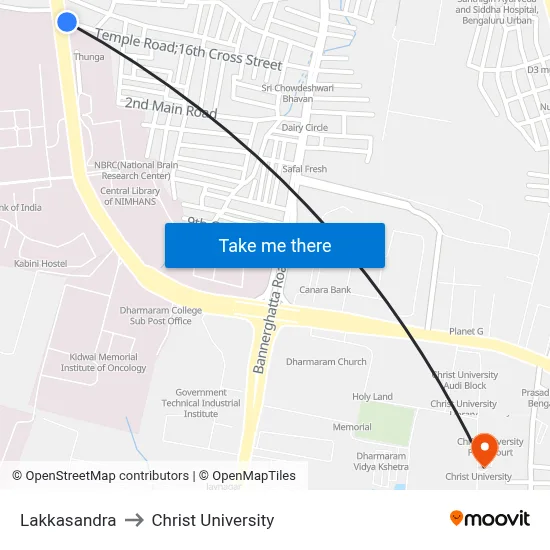 Lakkasandra to Christ University map
