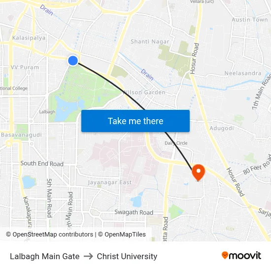 Lalbagh Main Gate to Christ University map