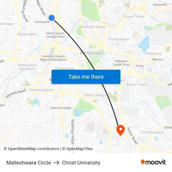 Malleshwara Circle to Christ University map